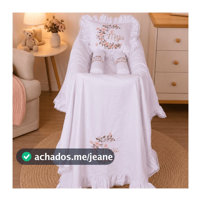 Kit Leito Maternidade Algodão Personalizado Cecília Branco - 03 Peças