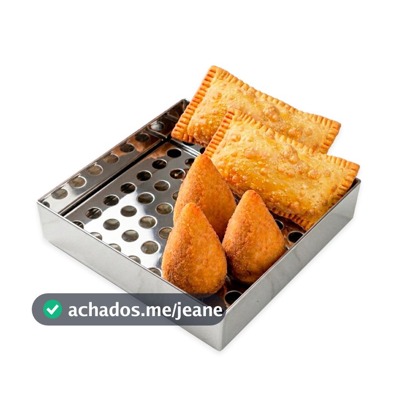 Escorredor de Pastel e Frituras em Aço Inox Quadrado Pasteis Coxinha Batatas Escorrer Óleo Bandeja