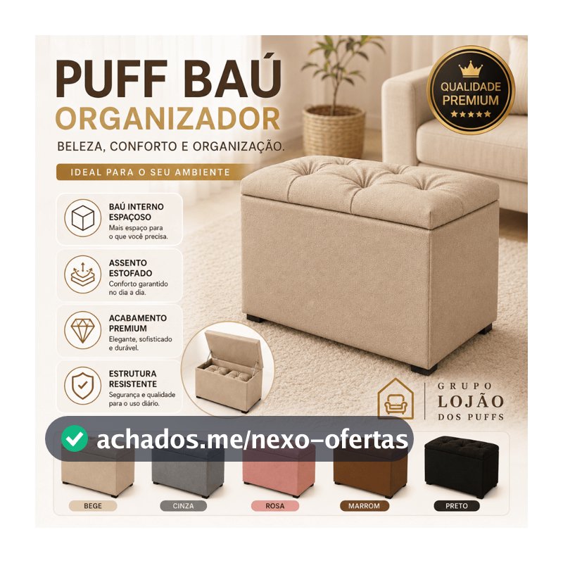 PUFF BAÚ EM SUEDE ORGANIZADOR ESTOFADO MULTIUSO QUARTO SALA CASA PENTEADEIRA ROUPAS SAPATO BRINQUEDO