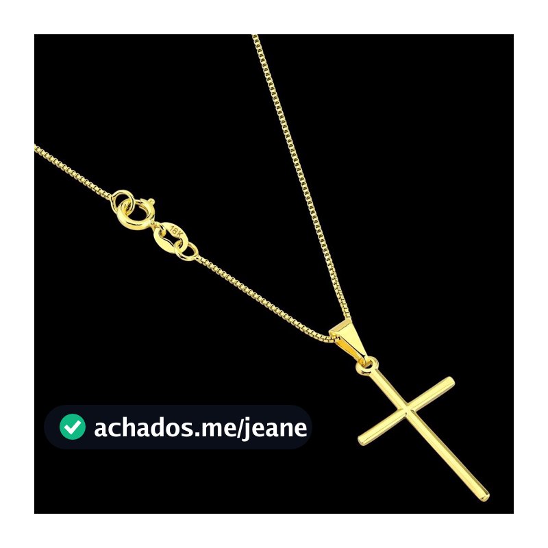 Corrente Veneziana + Pingente Cruz Palito folheados a ouro 18k Prata925 Cordão Masculino e Crucifixo