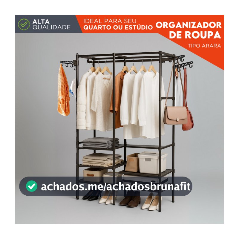Guarda Roupa Arara Portátil Organizador de Roupas C/ Prateleiras e Divisórias Estrutura Reforçada MZ