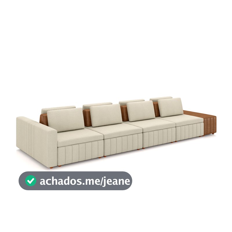Sofá Ilha com Puff para Sala Living 465cm Amber M03 Linho Cru Couríssimo Whisky - Lyam Decor