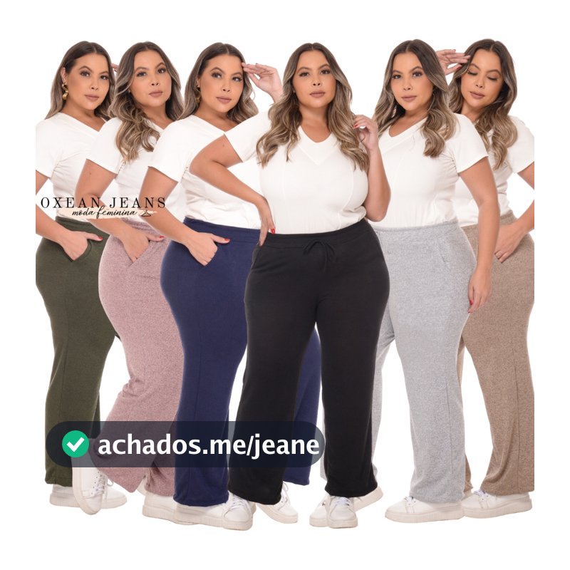Calça Pantalona Plus Size Feminina Lanzinha Com Bolso Cintura Alta