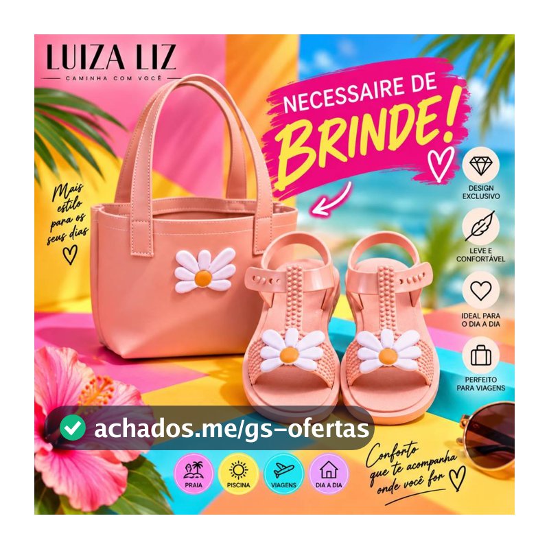 Sandalia Feminina Infantil Rasteirinha Confortavel Margarida + Bolsa de Brinde