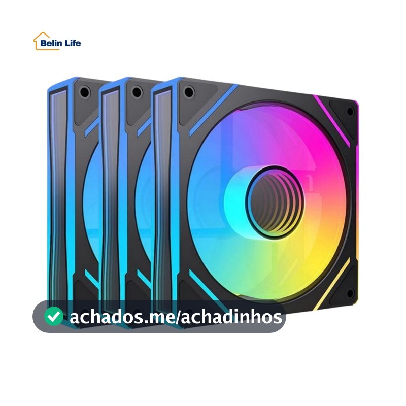 Kit 3 Fans ARGB 120mm Gabinete Gamer 5V 3 Pinos 1300 RPM Silencioso Controle De Luz RGB PC Desktop