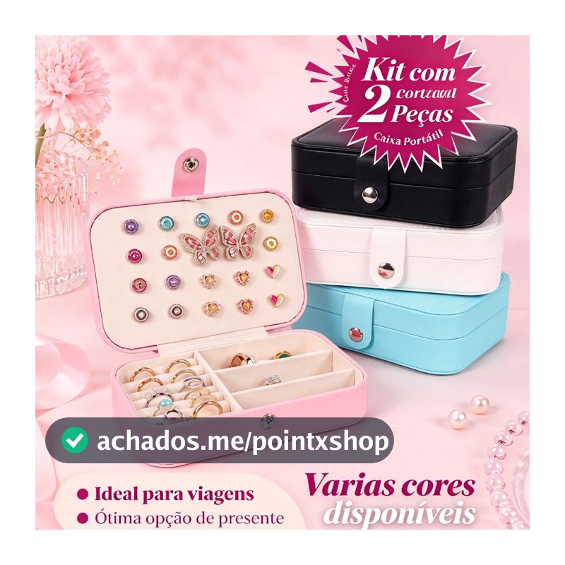 Kit 1/2 Estojo Duplo Maleta Porta Joias Veludo Organizador Viagem Mdf Médio Caixa Organizadora