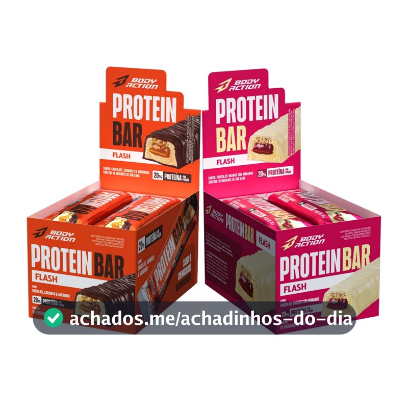 Kit 2x Display Barra de Proteína Snacks Protein Bar Flash 35g 10 Unids Bodyaction