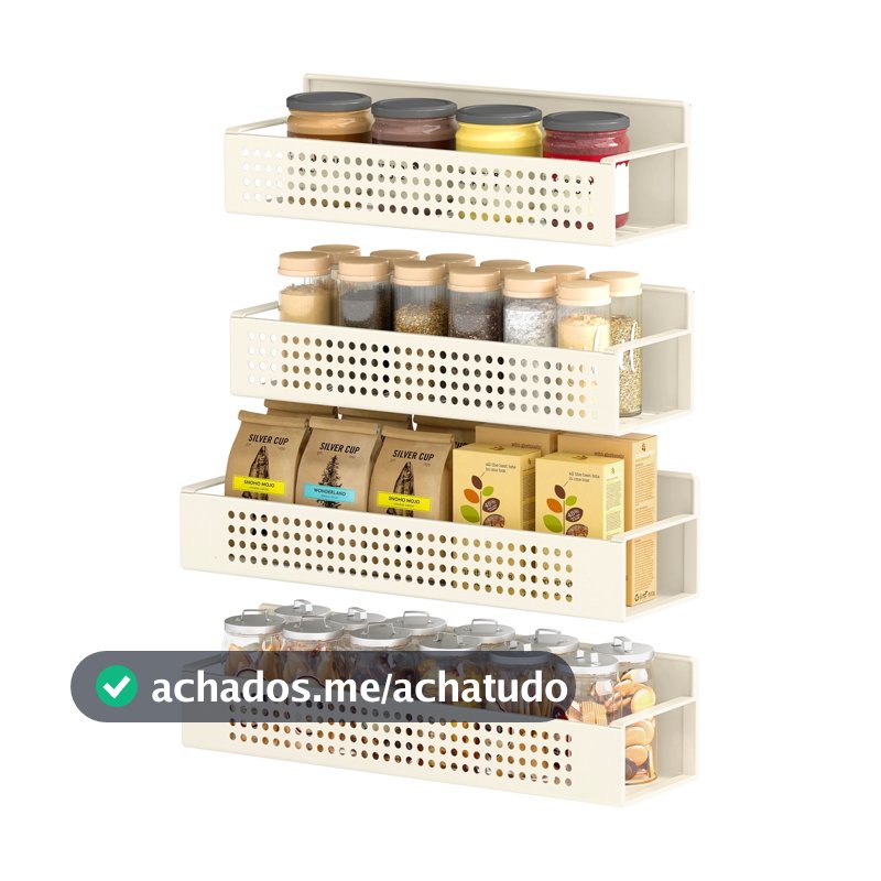 SONGMICS Conjunto 4 Prateleiras Inox Magnéticas para Temperos, sem furação, para cozinha, geladeira ou micro-ondas