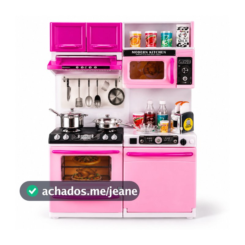 Cozinha Infantil Completa Kit de Brinquedo Com Armários Fogão Geladeira e Acessórios Som e Luzes Lullie