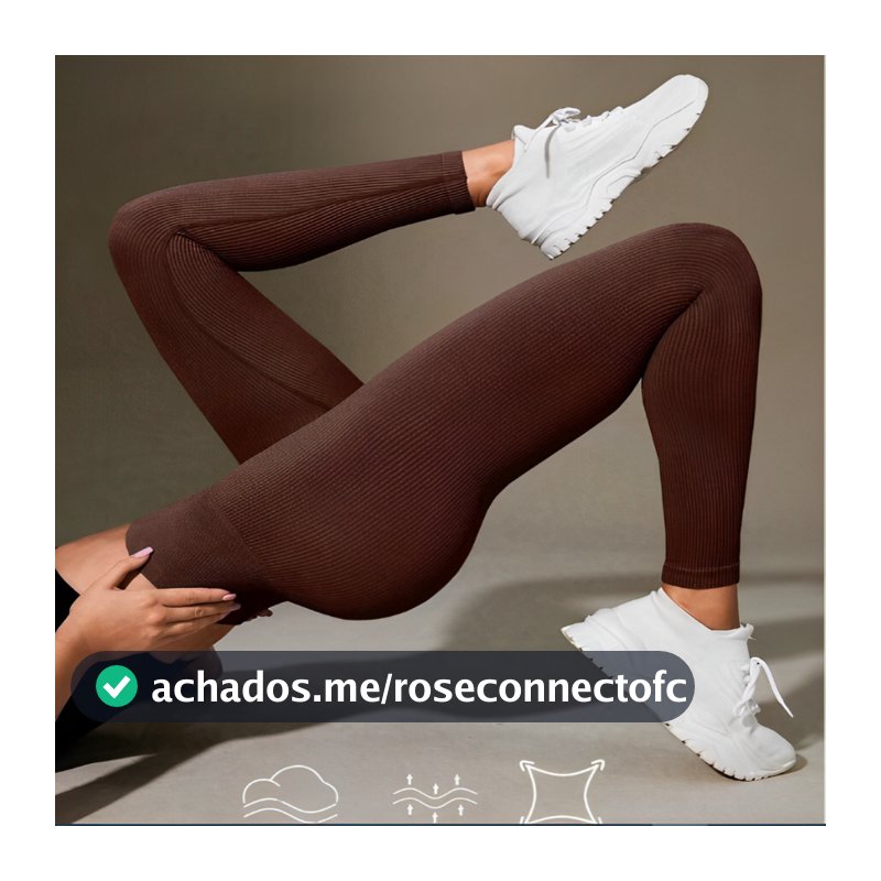 Calça Legging Canelada de Cintura Alta Sem Costura para Academia Feminina, Elástica e Fitness