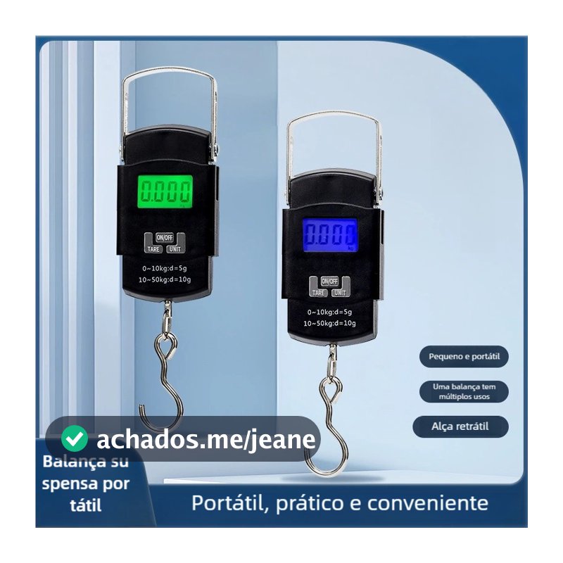 50kg Balança Portátil de Mão Gancho – Digital para Bagagem e Mala