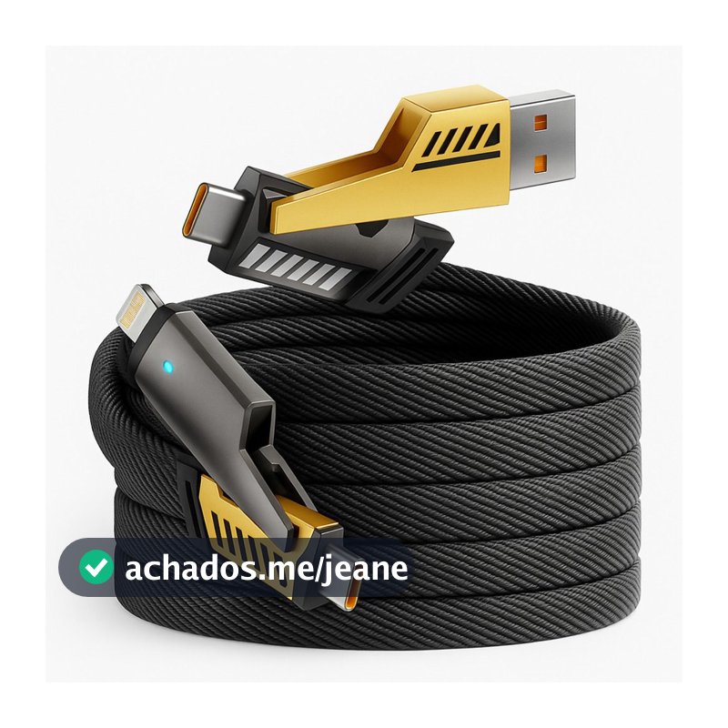 Cabo 4 em 1 Turbo Reforçado 65W Carregamento Rápido Transferência de Dados iPhone Android MacBook