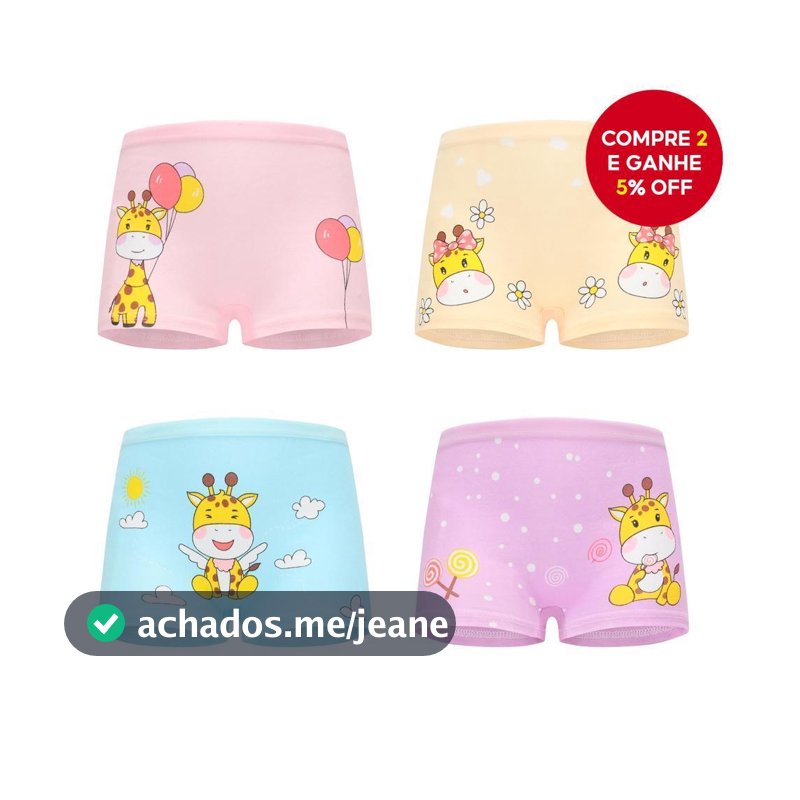 Pacote Com 4 Roupas Íntimas De Algodão Macio Para Bebês Meninas | Cuecas Boxer Fofas De Desenho Animado Idades De 2 A 12