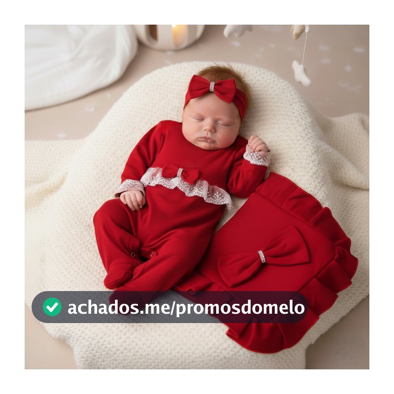 Saída Maternidade Luxo Menina Vermelho com Renda Bebê Recém Nascido Algodão 100% Kit com Manta