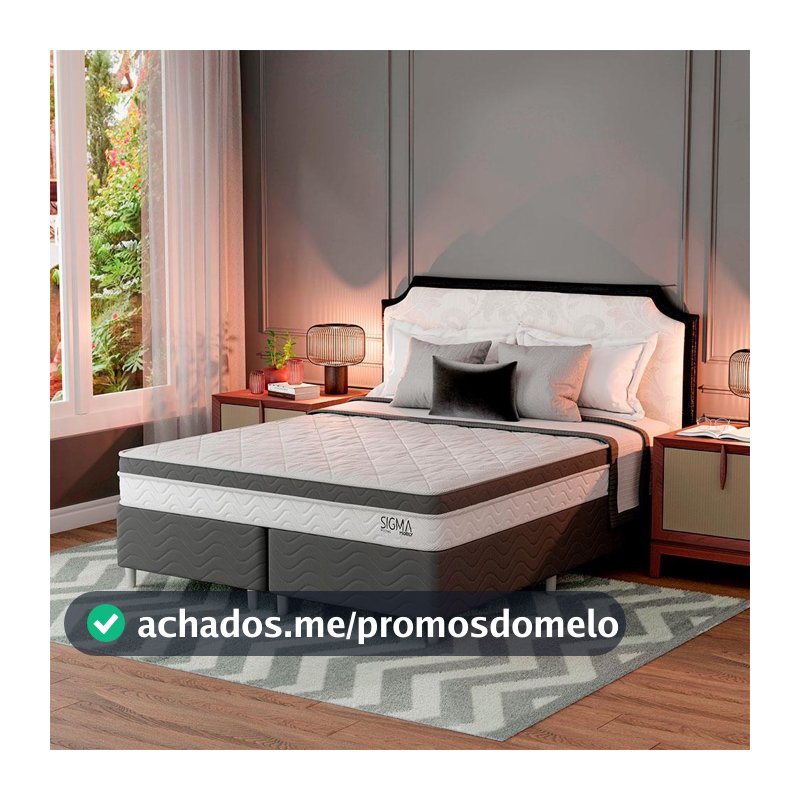 Cama Box com Colchão Queen Sigma Molas Ensacadas (22x158x198) Branco e Cinza