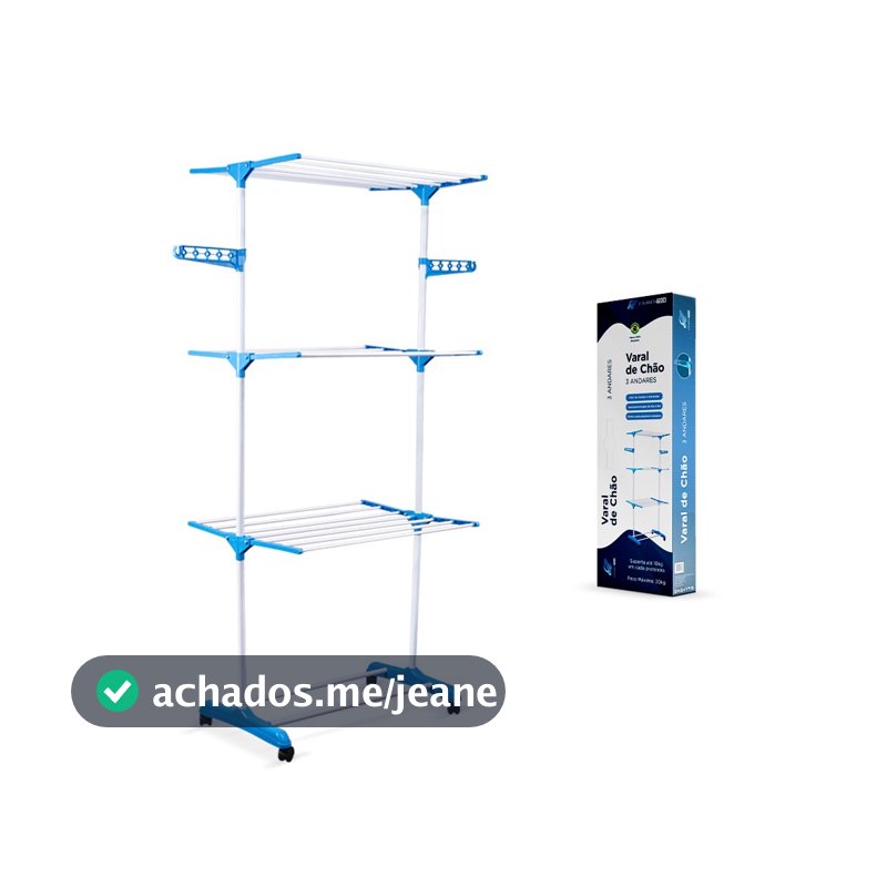 Varal De Chão E Planeta Tech Dobrável 3 Andares Com Rodinha Aba Lateral Retrátil Para Cabide