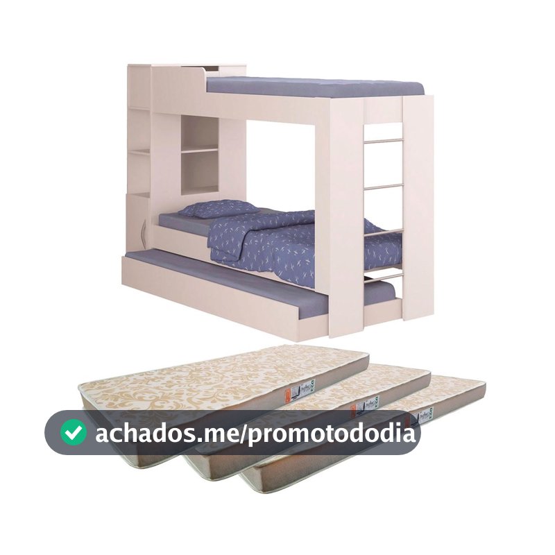 Beliche Cama Aux C/ 3 Colchões Ditália Treliche CM-15 Branco