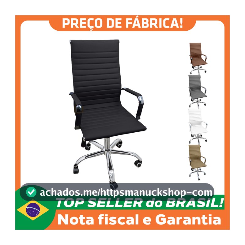 Cadeira Eames Esteirinha Presidente Alta Estofada Couro Home Office