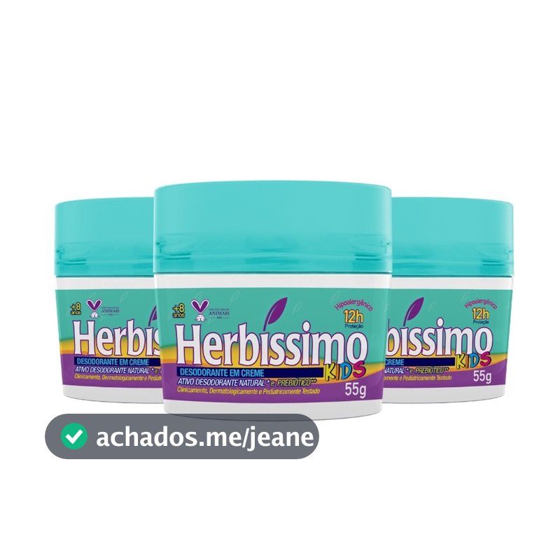 Kit 3 unid - Desodorante Creme Antitranspirante Herbíssimo Kids 55g