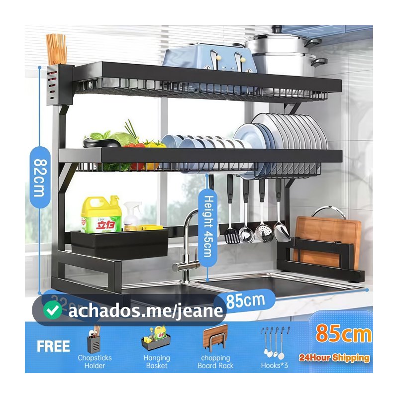 Escorredor de louças metálico escorredor à prova escorredor multifuncional para pia Kitchen Rack Aço Organizador