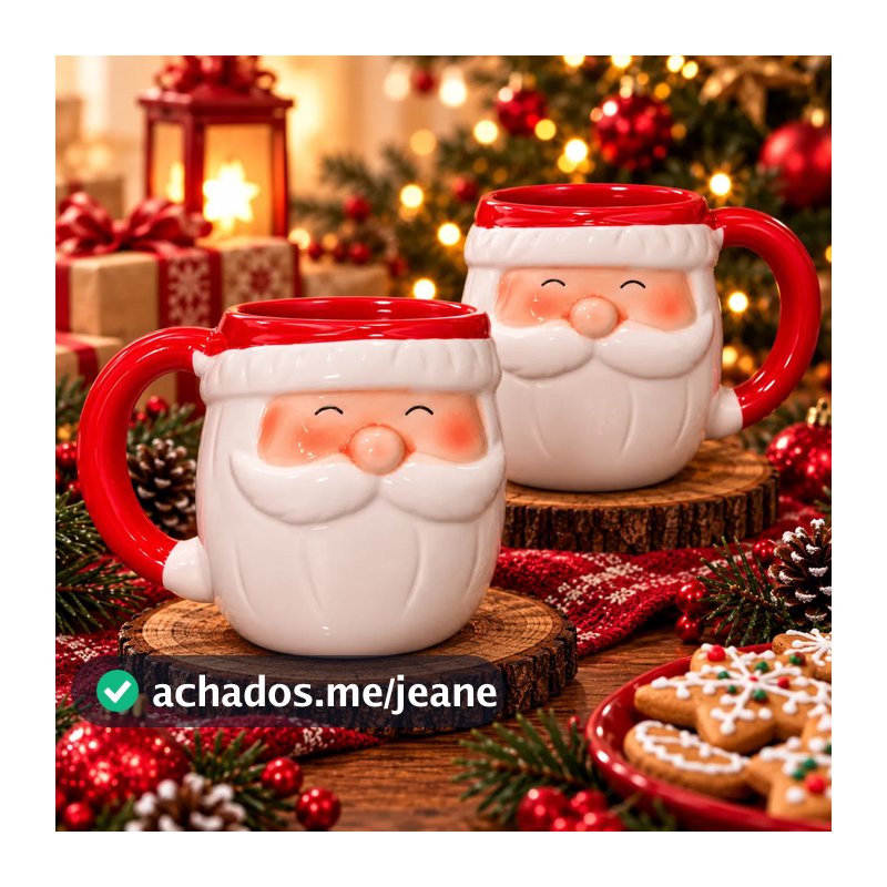 Kit 2 Canecas Papai Noel 3D Cerâmica Natal Presente Decoração Porcelana Fofo Presente - Resistente