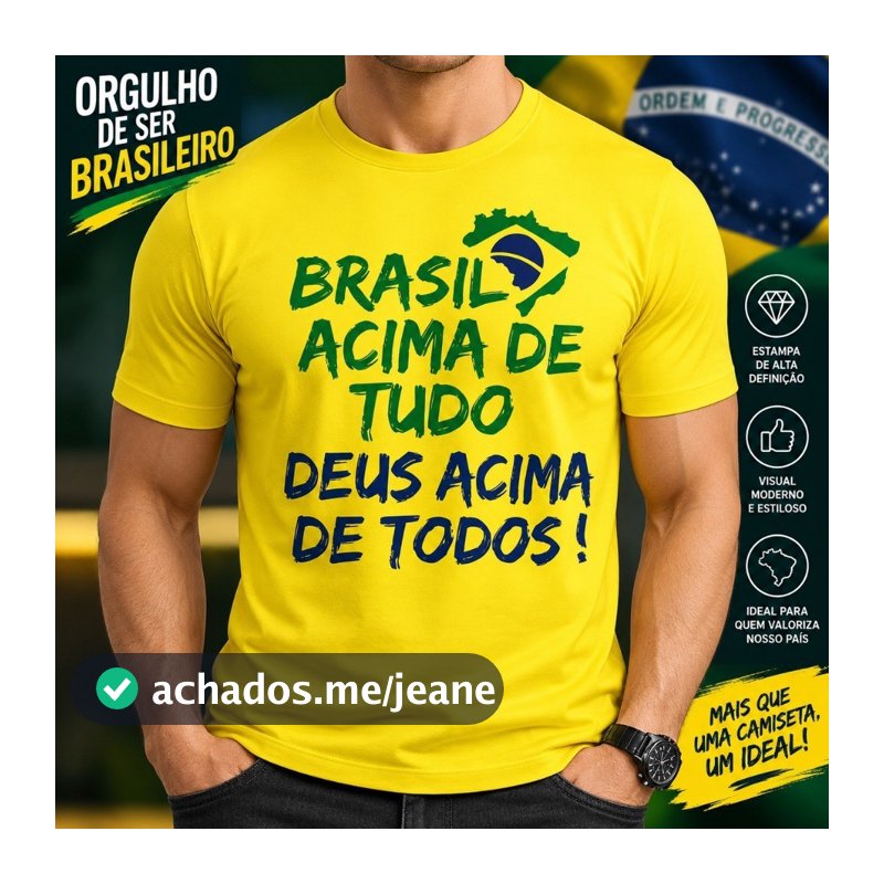 Camiseta Meu Partido é o Brasil Acima de Tudo e Deus Acima de Todos Bolsonaro Militar T-Shirt Patriótica Algodão