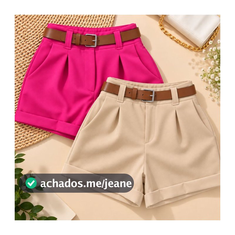 Short Feminino Alfaiataria Social com Cinto Cintura Alta PROMOÇÃO