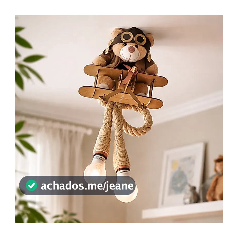 Peça decorativa iluminada quarto bebê aviador ursinho azul marinho com avião