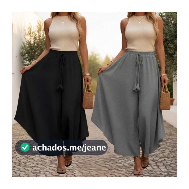 Calça Feminina Cintura Alta Godê Pantacourt Pantalona Duna Larga Festa Elegante