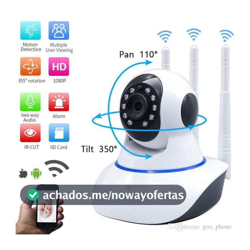 câmera iP robô 3 antenas wifi visão noturna full HD 360º microfone áudio babá eletrônica robozinho sem fio app yoosee
