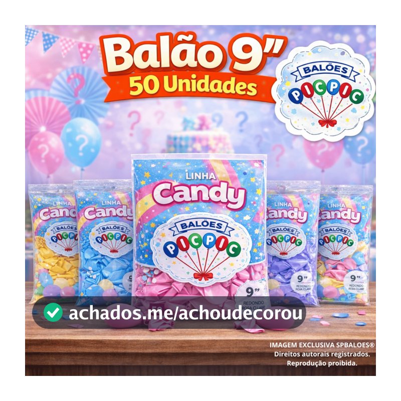 Balão de Festa Linha Candy N° 9 pacote com 50 unidades redondo