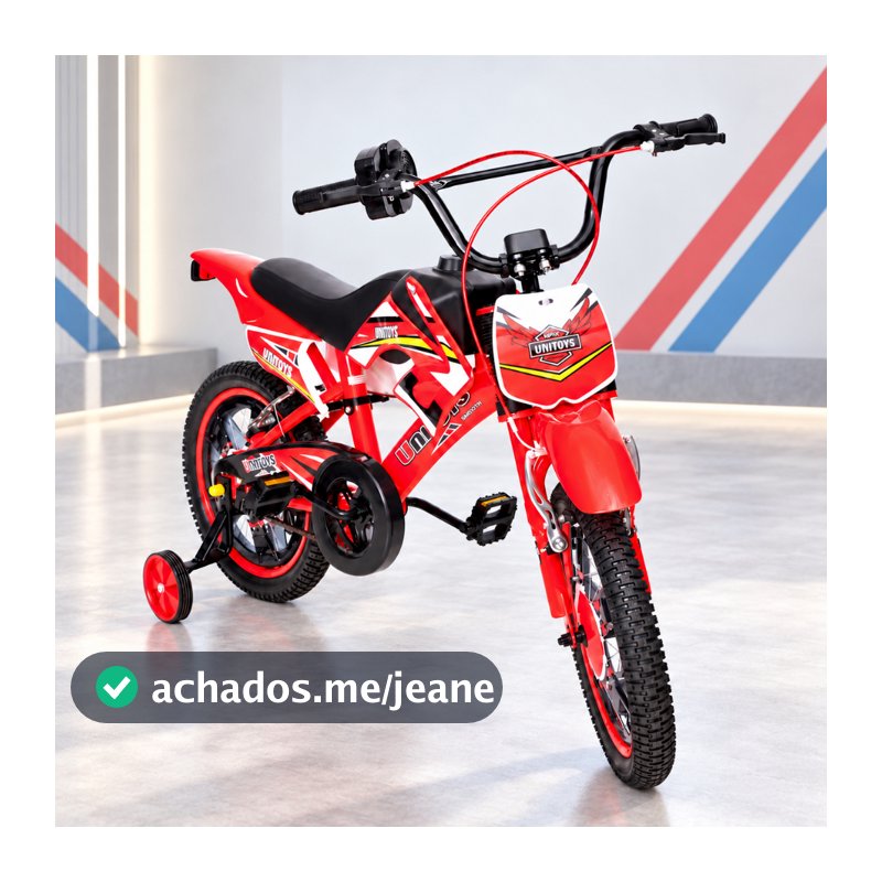 Bicilceta infantil Aro 14 Moto Cross Vermelha Unitoys com som de moto real com rodinha de apoio