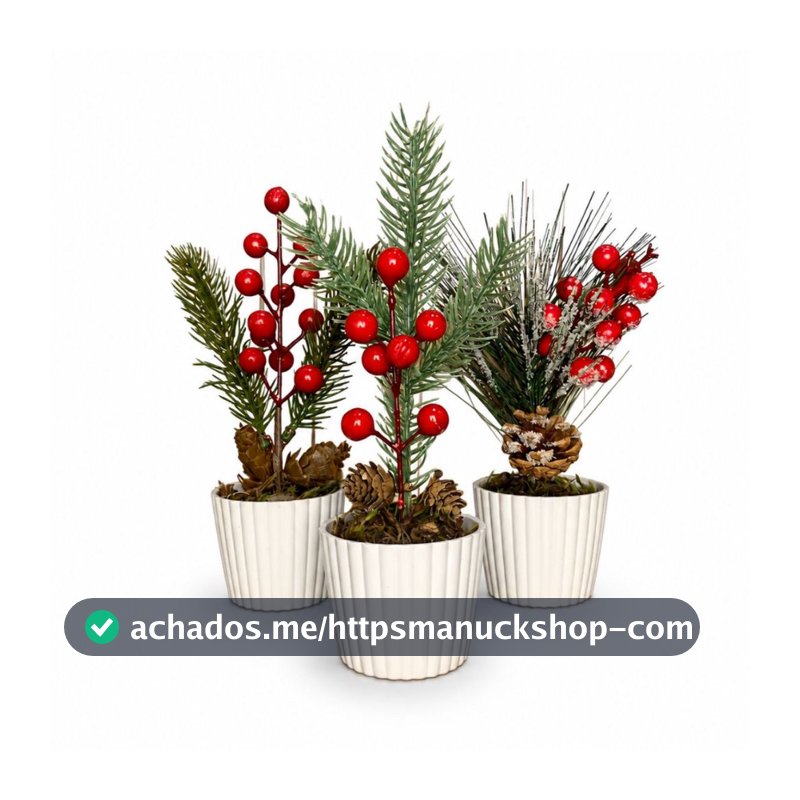 Kit 3 Enfeites De Natal Arranjos Natalinos Vasos Decoração
