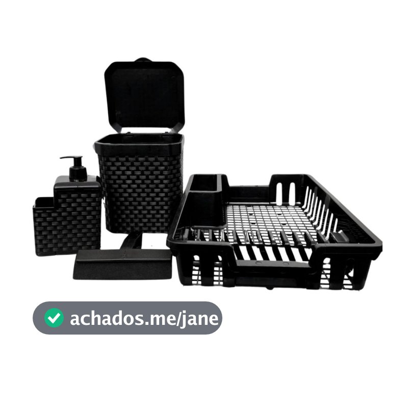 Kit Cozinha Completa: Escorredor de Louça + Lixeira 5L + Porta Detergente + Rodinho de Pia