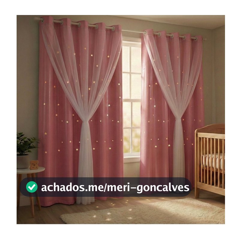 Cortina Corta Luz Pvc Blackout Rosa Estrelinhas C/ Voil 2,80x2,30