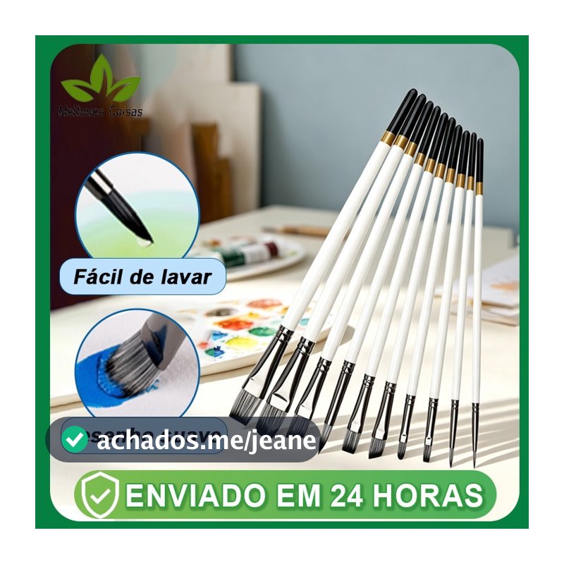 Kit com 10 Pincéis artísticos para pintura cerdas macias, aquarela, guache, pintura a óleo, acrílico
