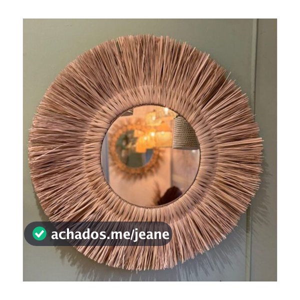 Espelho Mandala de Palha Natural com espelho 90 cm