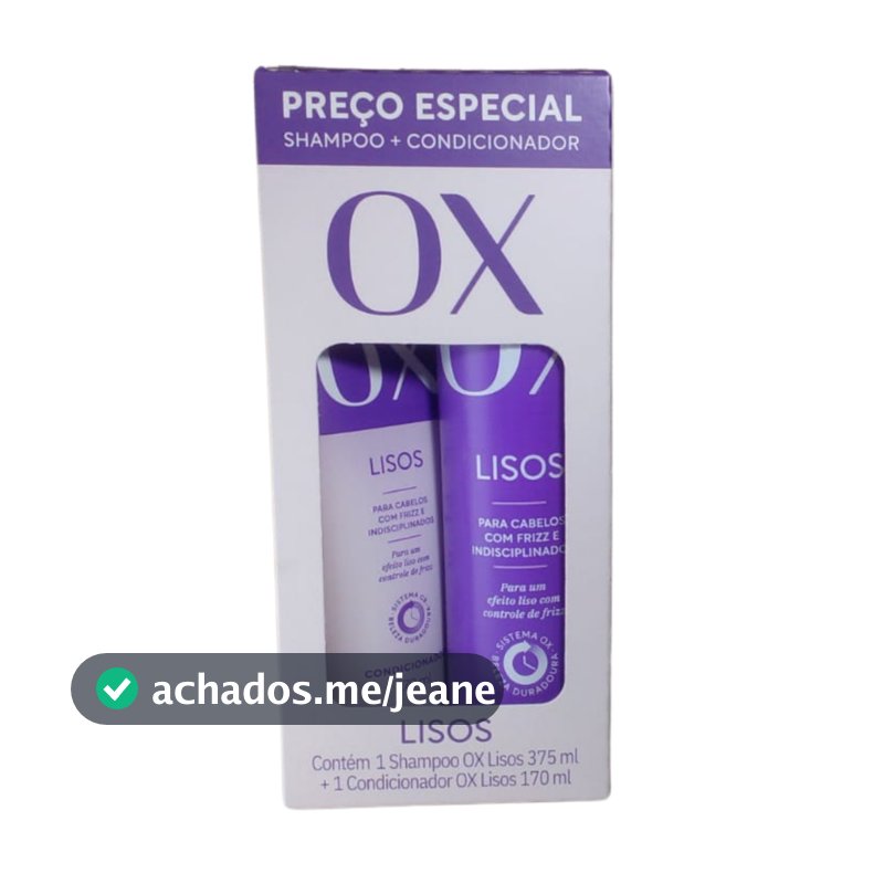 kit OX Lisos Shampoo 375ml e OX Condicionador 170ml  Cabelos Com Fizz e Indisciplinados OX Lisos