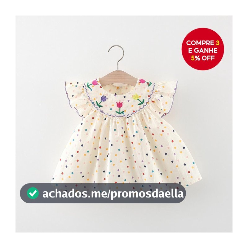 Vestido De Boneca De Verão Para Bebê Menina Com Pontos Coloridos E Bordado De Flores (0-3 Anos)