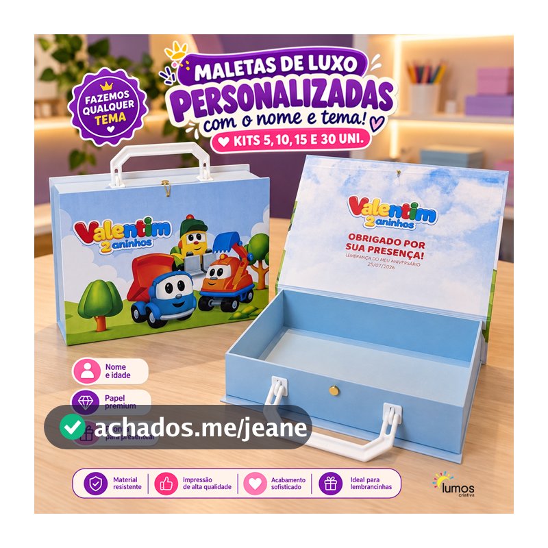 Caixa Maleta Personalizada Festa Infantil | Kit 5 10 15 20 uni | Lembrancinha Formatura Aniversário Luxo Qualquer Tema