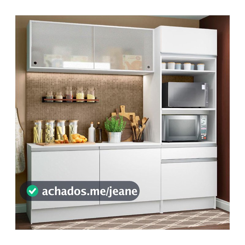 Cozinha Compacta Pop com Armário, Balcão e Tampo Branco Madesa Topazio