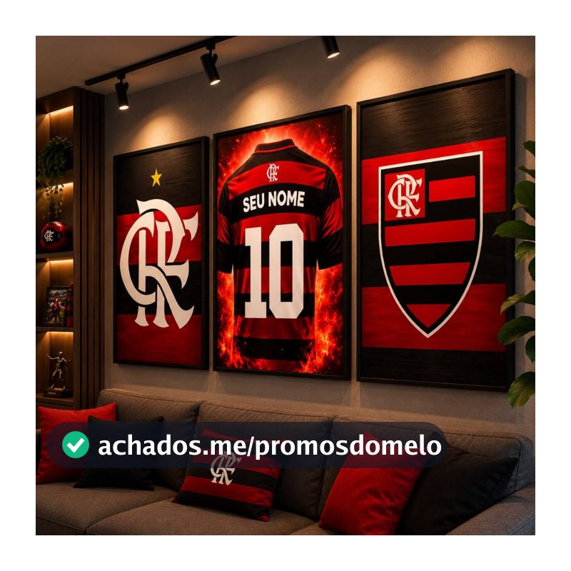 Kit 3 Quadros Flamengo Personalizado com Nome e Número Decorativo