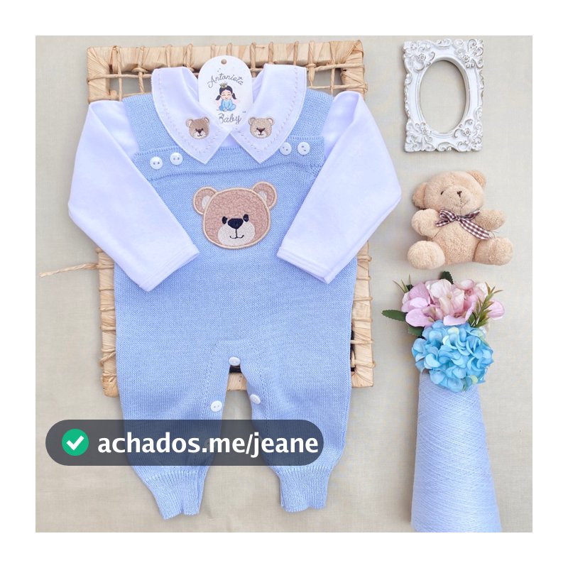 Saida de maternidade Conjunto Tricot Bebê Carinho Azul