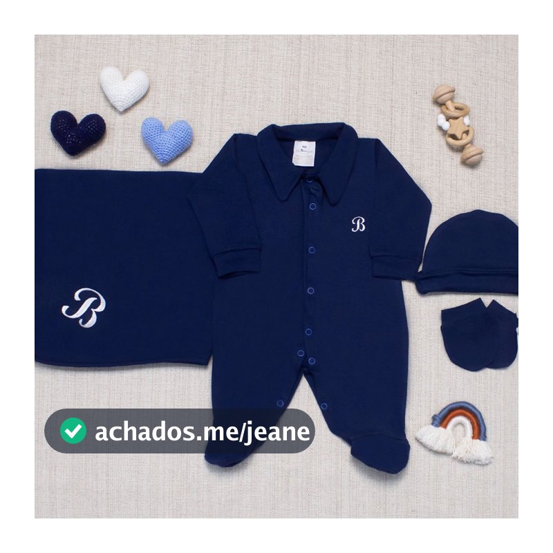Saída Maternidade Bebê Menino 04 Peças Bordado Personalizado Letra Inicial do Nome 100% Algodão