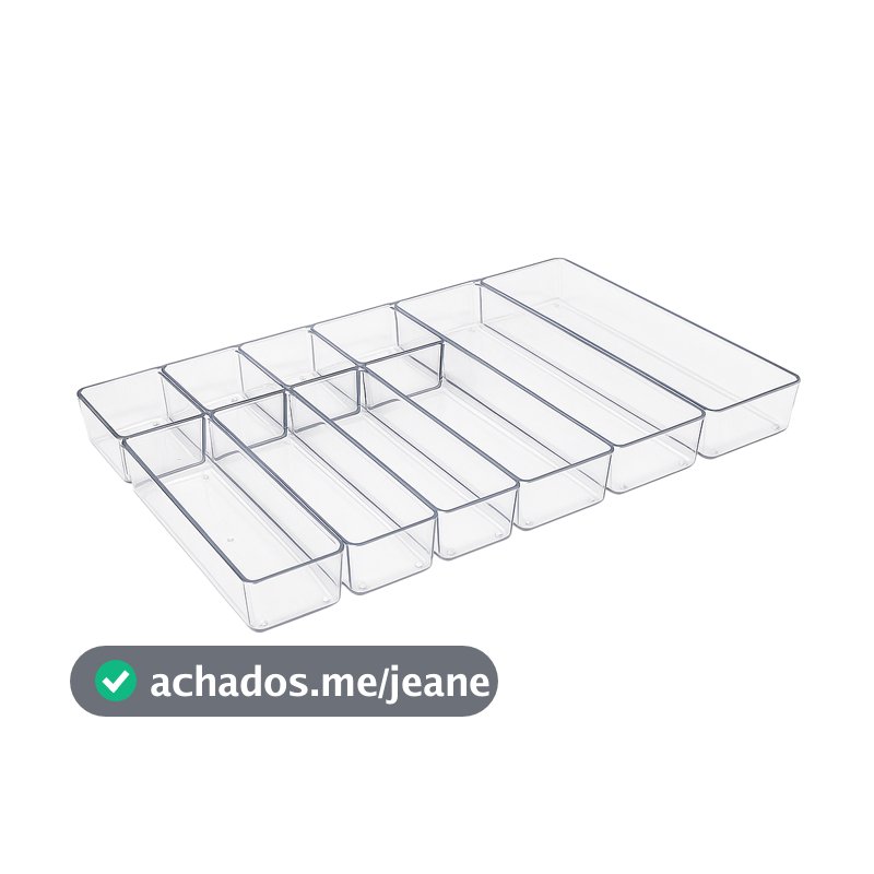 Kit 10 Organizadores Acrílico Transparente Empilhável Modular para Gavetas, Geladeiras Organização