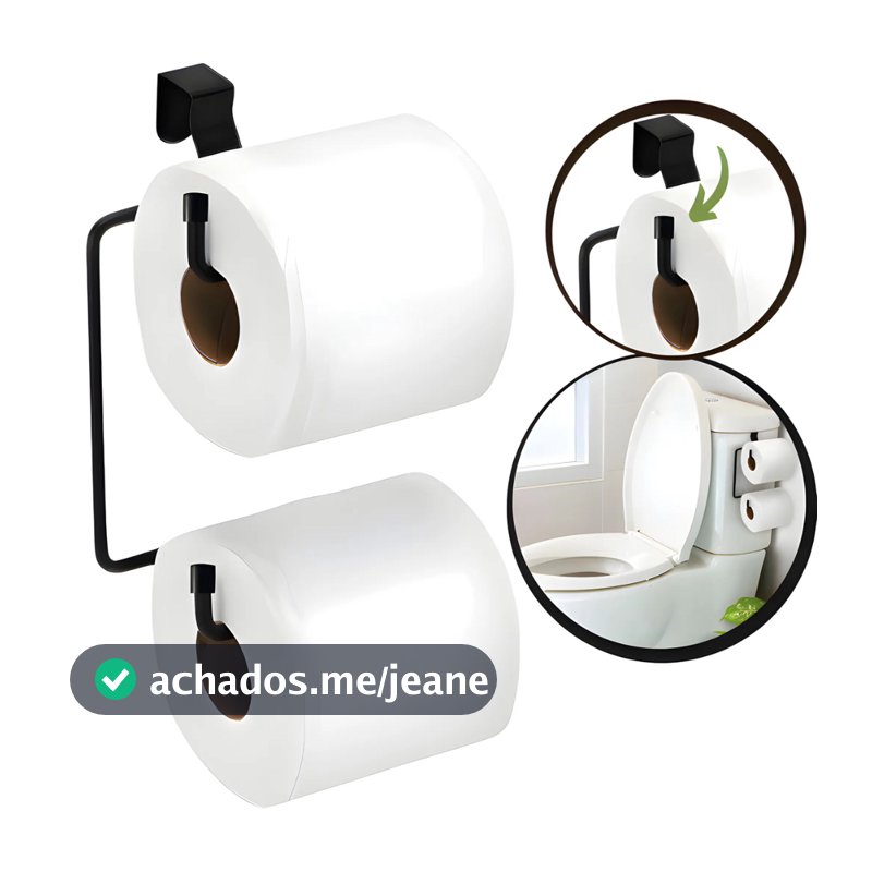 Suporte Papel Higiênico Duplo Caixa Acoplada Porta Papel Preto Cromado