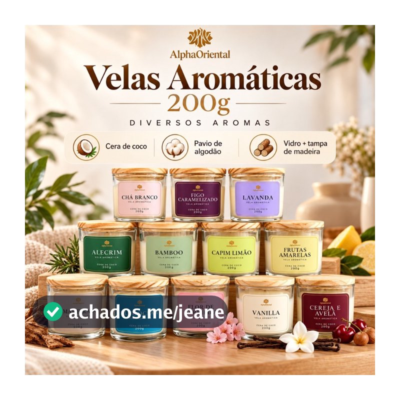 Vela aromática artesanal PREMIUM 200/100G Presente Lembrancinha - Vários Aromas - Com especiarias e tampa de madeira
