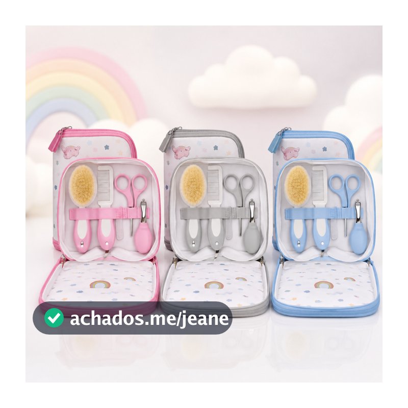 Kit Higiene Infantil 5 Peças Bebê com Estojo Pente Escova Tesoura Cortador de Unha