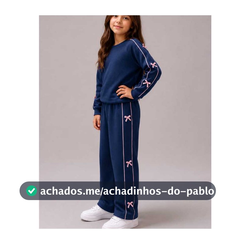 Conjunto Infantil Feminino Moletom detalhe Laços Calça e Blusa Moda Inverno Confortável