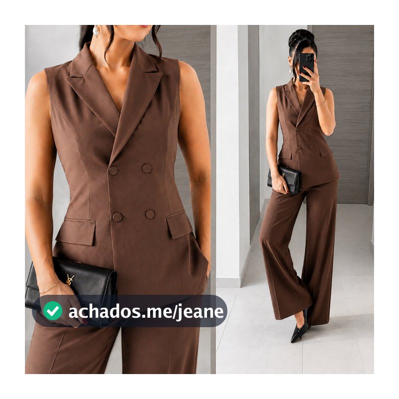 Conjunto Alfaiataria Transpassado Feminino Colete Longo Social Calça Pantalona Elegante Moda Executiva Premium Inverno